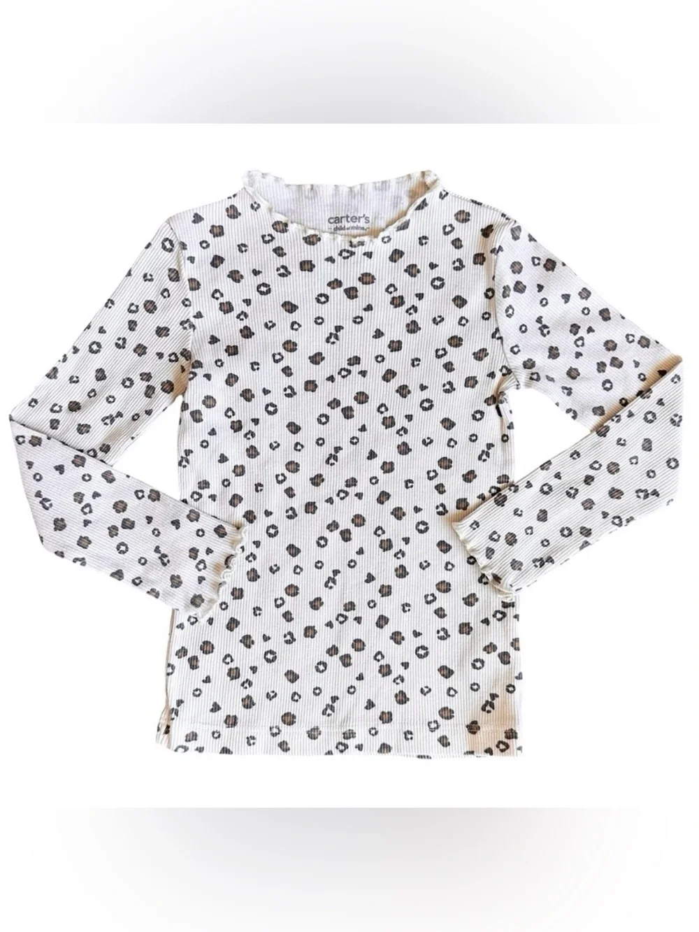 Carter's 3T Girls animal print leopard cream lettuce trim long sleeve top